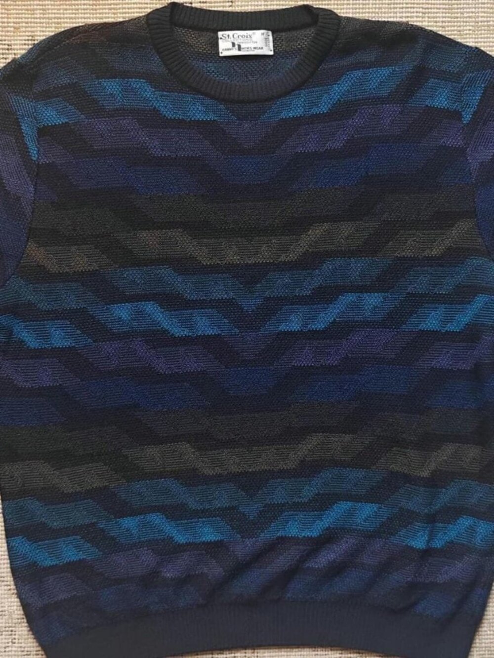 St. Croix Men's Black/Blue/Purple Lightweight Pullover Sweater Size Medium